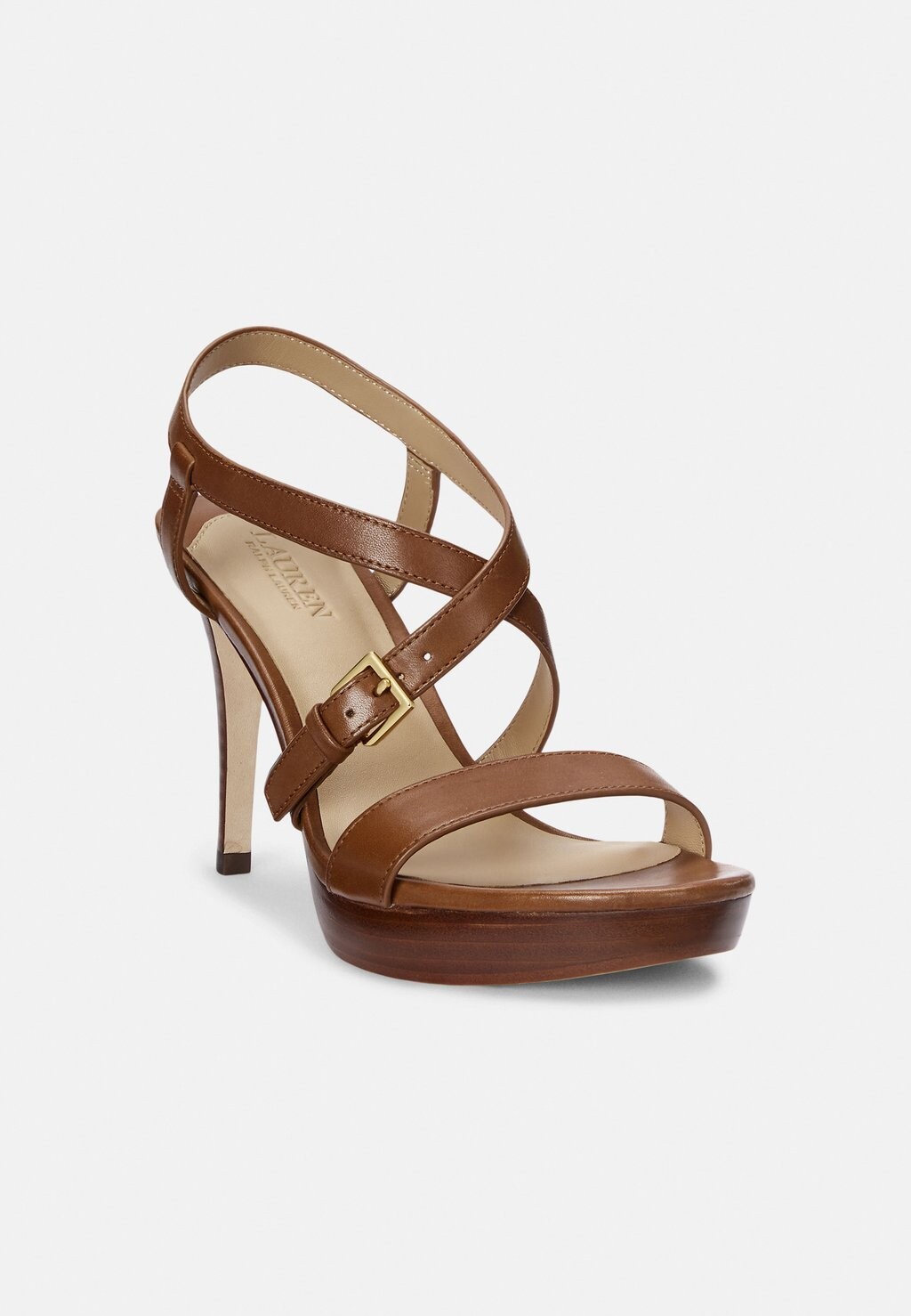 

Босоножки на платформе KERRI BURNISHED LEATHER SANDAL Ralph Lauren, цвет Deep Saddle Tan