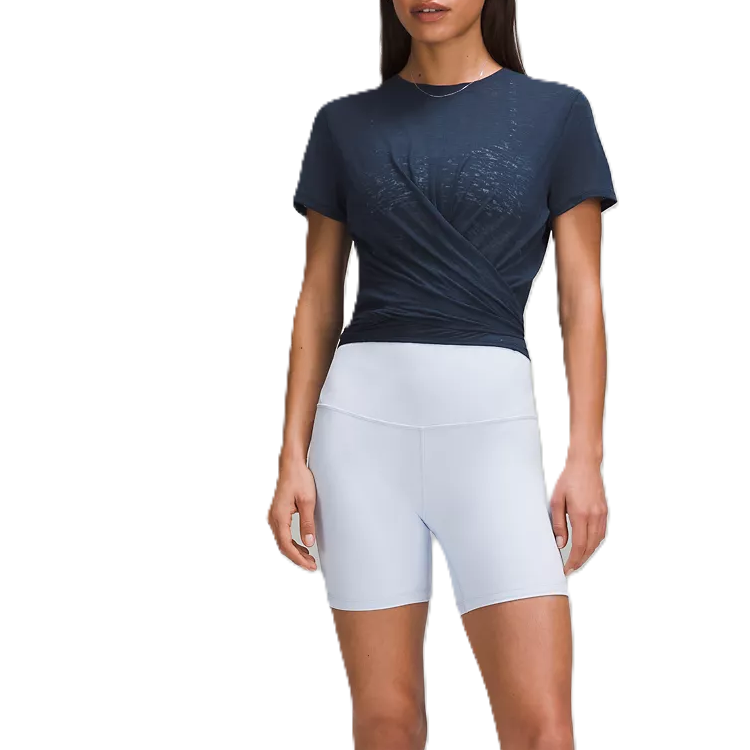 

Женская дышащая футболка с завязкой на талии, цвет морской волны Lululemon, Bone/BONE