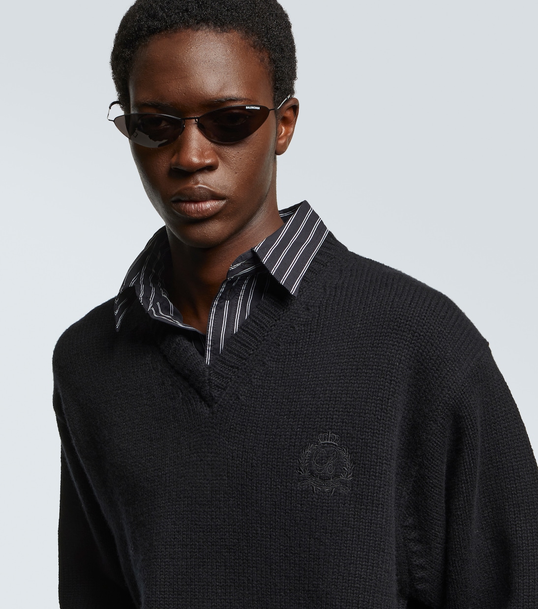 Солнцезащитные очки Malibu с эффектом кошачьего глаза Balenciaga, Black-Black-Grey — фото 2