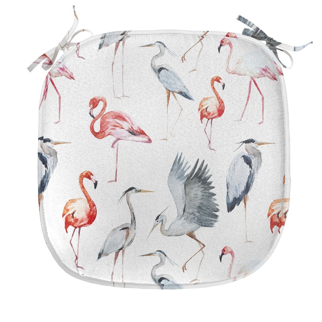 

ABAKUHAUS Подушка на обеденный стул Flamingo, акварель с птицами цапли, декоративная водонепроницаемая подушка с ремнями для кухонных сидений, 40 см x 40 см, серо-белый киноварь