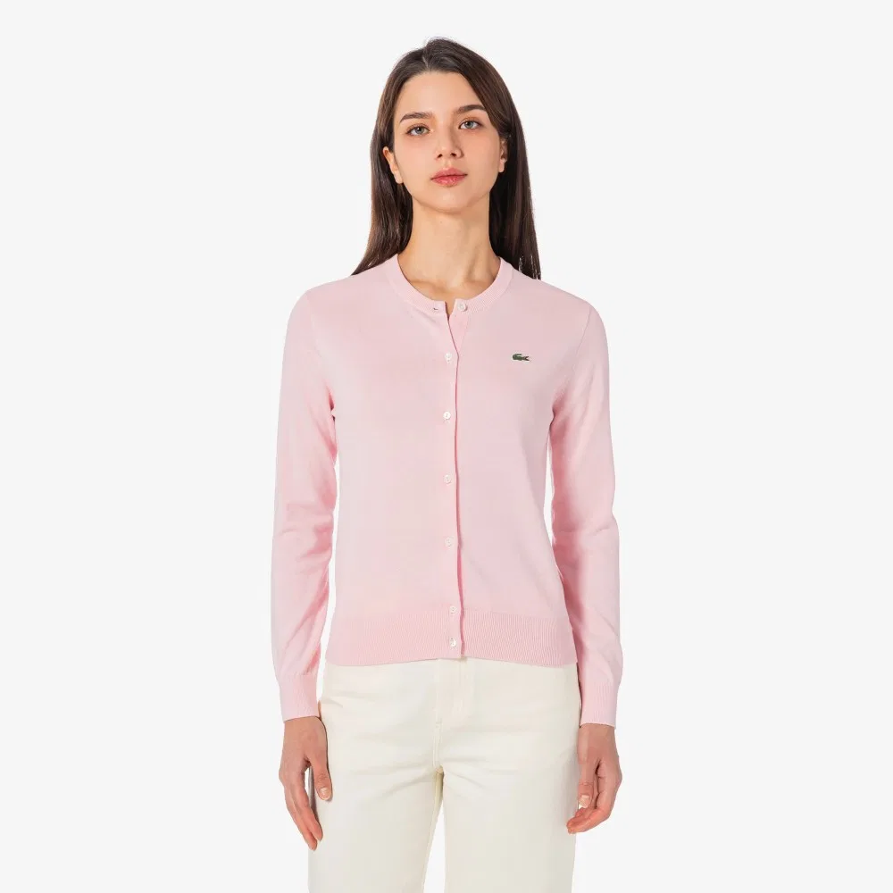 Кардиган Lacoste базовый светло-розовый с круглым вырезом
