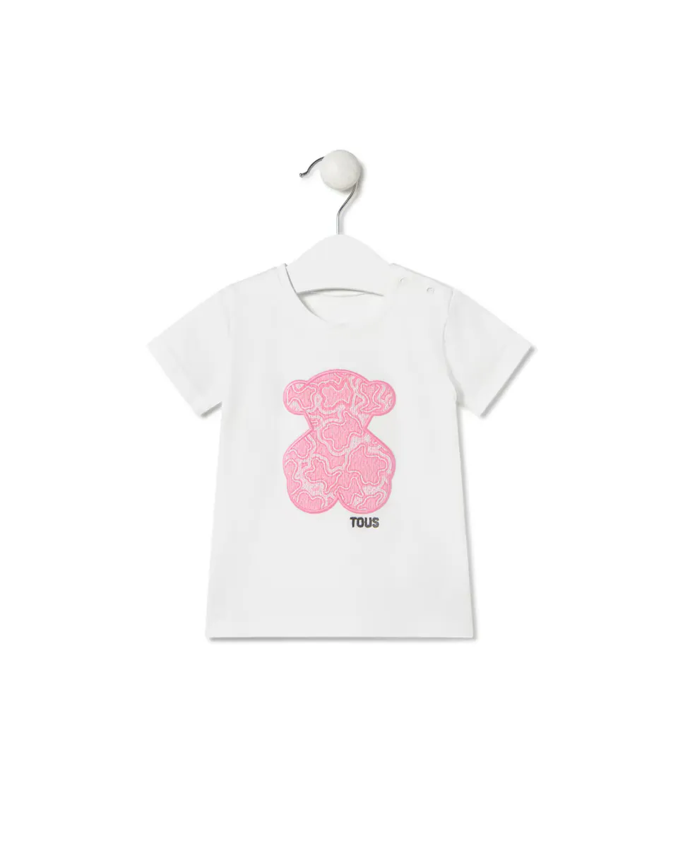 

Белая пляжная футболка для девочки с медведем Kaos спереди Tous, розовый