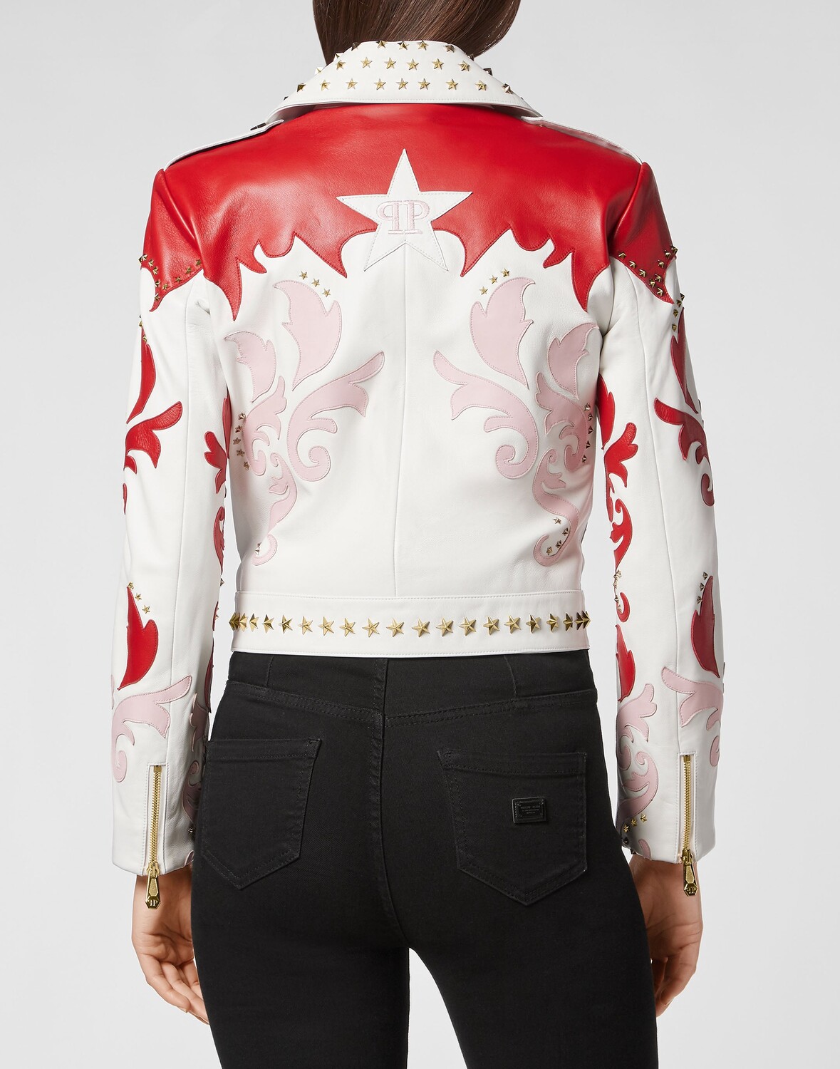 

КОЖАНЫЙ БАЙКЕР РОДЕО-ИНТАРСИЯ Philipp Plein, цвет White / Red