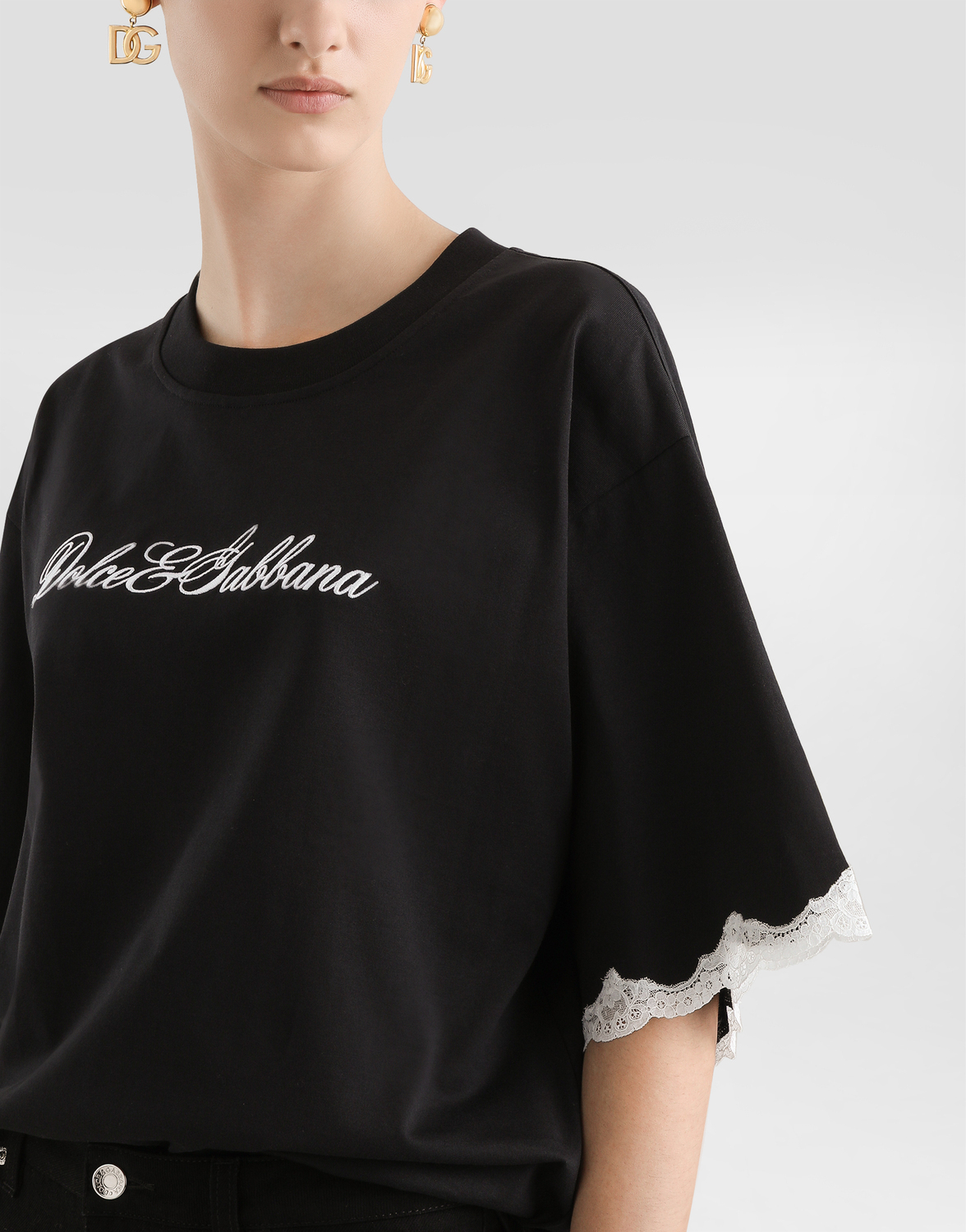 Футболка из джерси с вышивкой Dolce & Gabbana, черный — фото 4