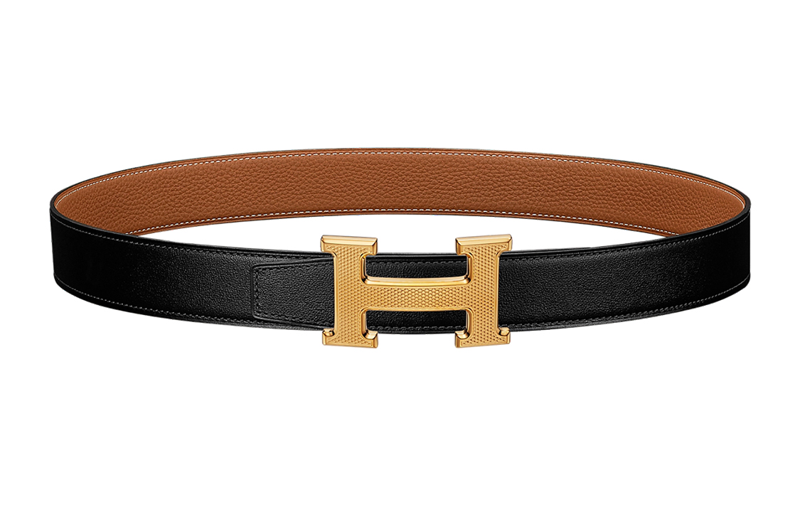 HERMES Гильошированный ларец с позолотой 32 мм, Black/Brown — фото 2