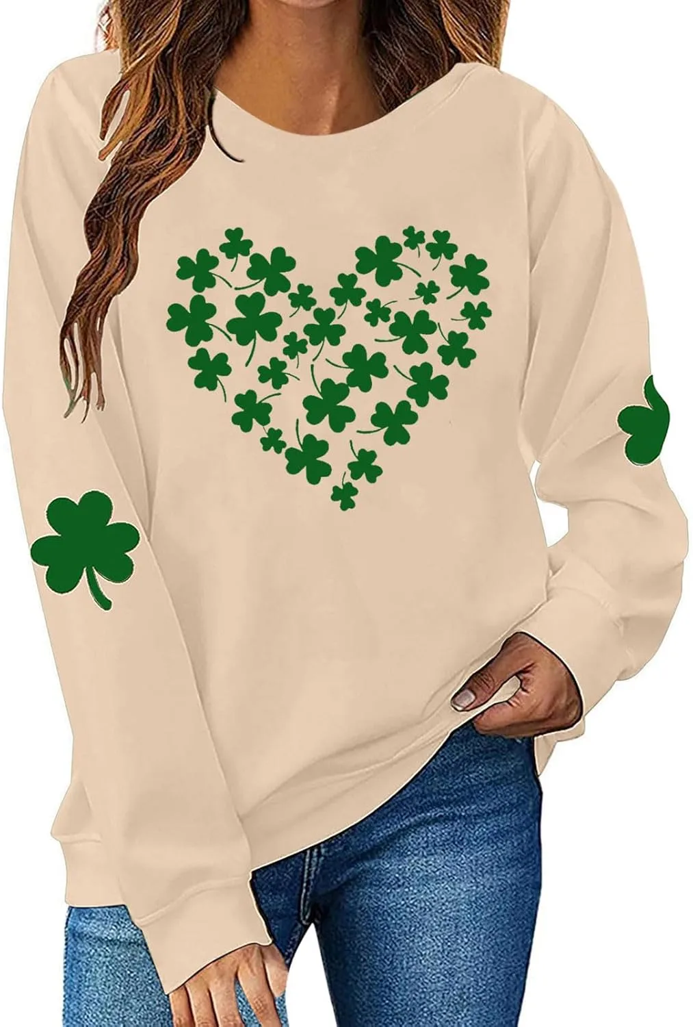 

Женский свитшот Mzkdieey с длинным рукавом, оверсайз, с клевером