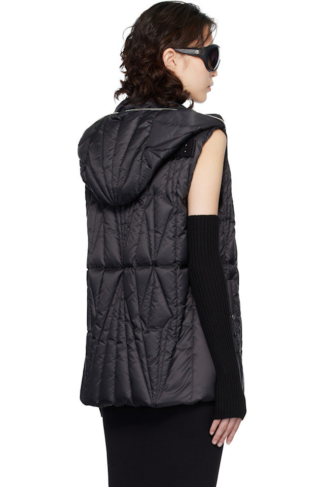 Пуховый жилет Moncler + Rick Owens с геокамо и застежкой-молнией, черный — фото 3