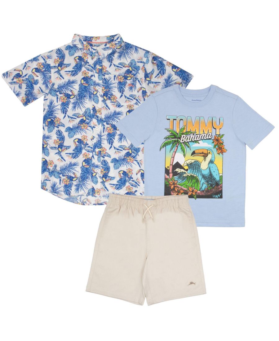 

Классический комплект одежды для маленьких мальчиков: рубашка, футболка и шорты из тканого полотна Tommy Bahama, Blue/cream/beige