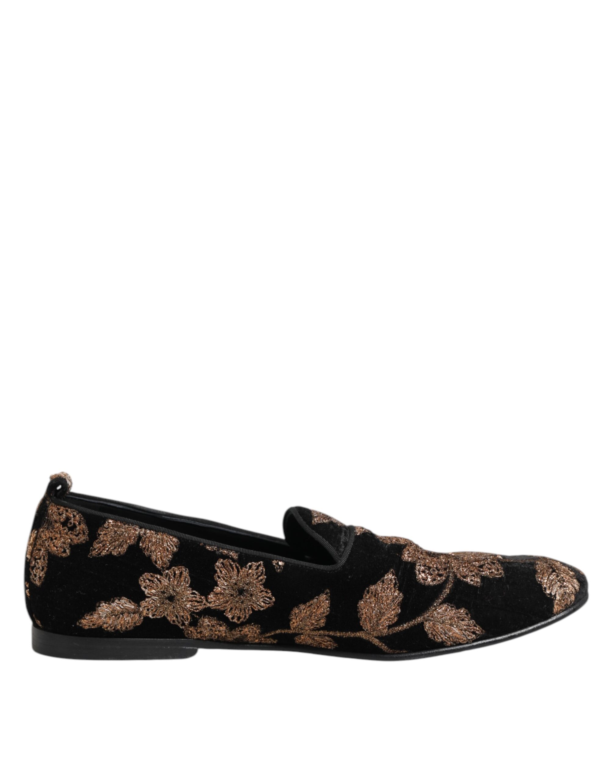 Черные мужские лоферы с цветочной вышивкой Dolce & Gabbana, золотой/черный