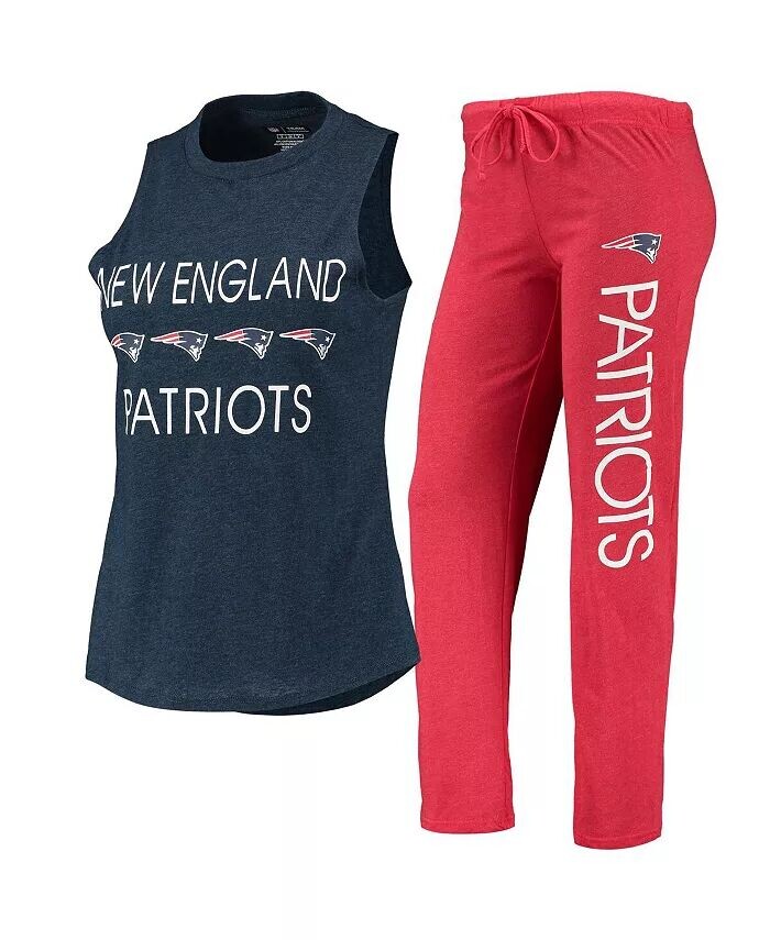 

Женская красная, темно-синяя майка New England Patriots Muscle и брюки для сна Concepts Sport