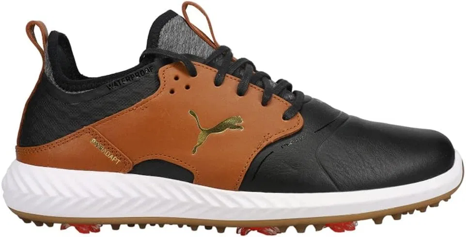 Мужские гольф-кроссовки PUMA Ignite Pwradapt Caged Crafted, Puma Black Leather Brown Puma Team Gold — фото 2