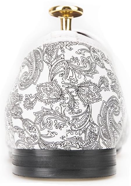 Мужские белые повседневные лоферы HIHANN Paisley Prints с принтом пейсли, без шнурков, с круглым носком, модель «Smoking Slipper» Hi&Hann — фото 4