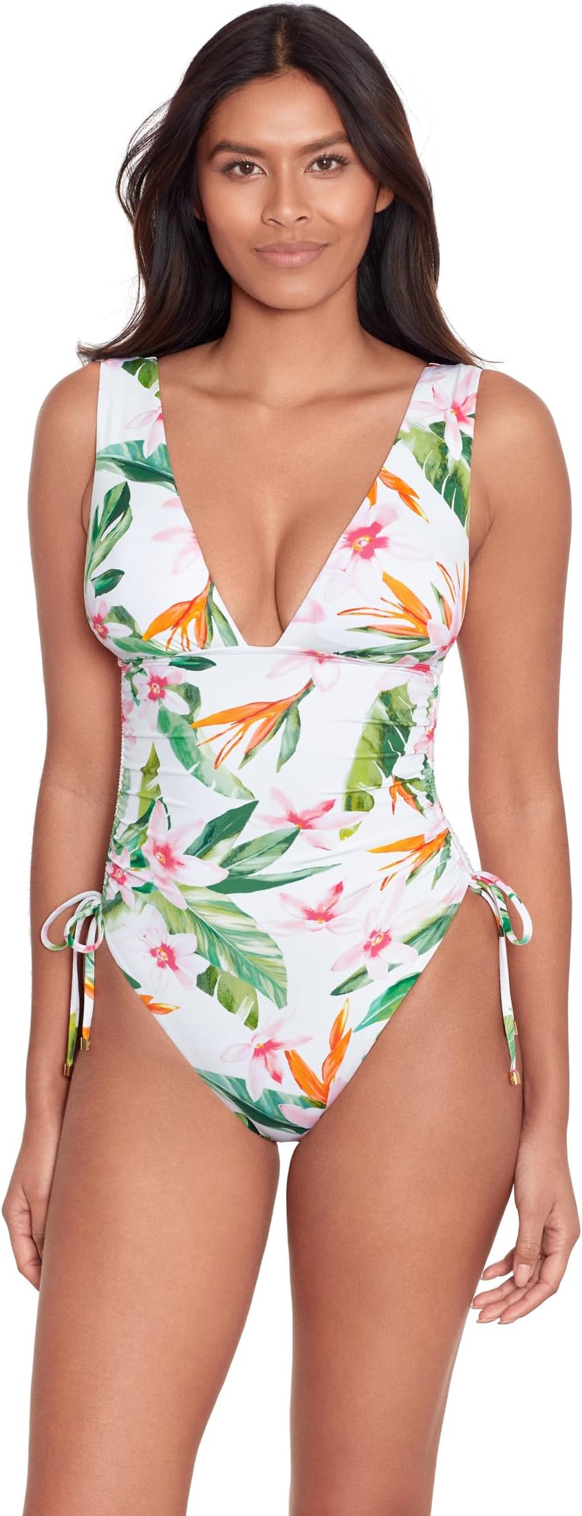 

Купальник Lauren Ralph Lauren Watercolor Tropical Floral Shirred Plunge One Piece, цвет Multicolor