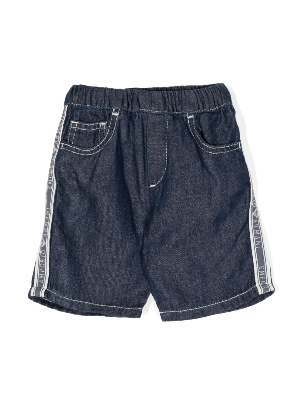 

Джинсовые шорты с завышенной талией и логотипом Emporio Armani Kids, синий