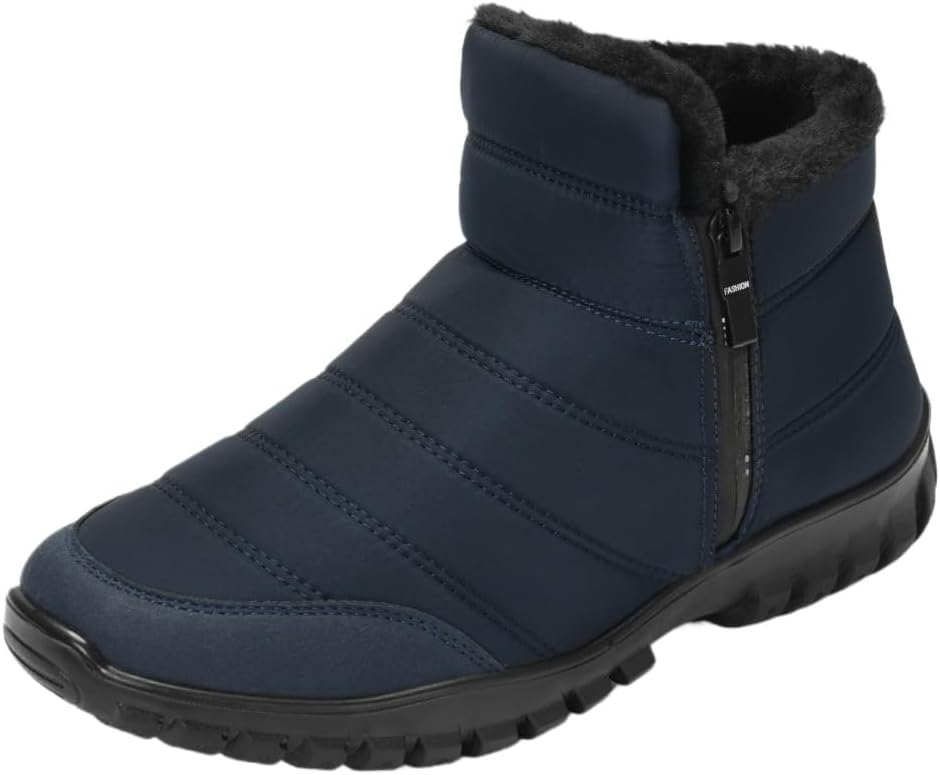 

Мужские водонепроницаемые теплые ботинки на молнии до щиколотки, зимние удобные ботинки с подкладкой, легкие повседневные хлопковые ботинки для прогулок по снегу Hhhchpm, темно-синий