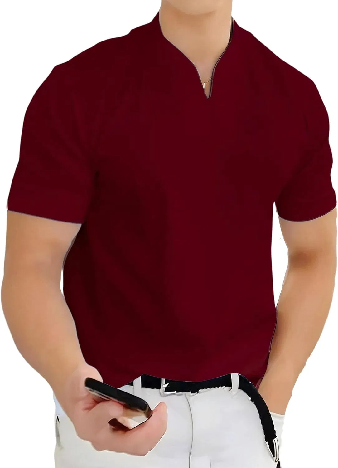 Мужская футболка с V-образным вырезом, Generic, Burgundy