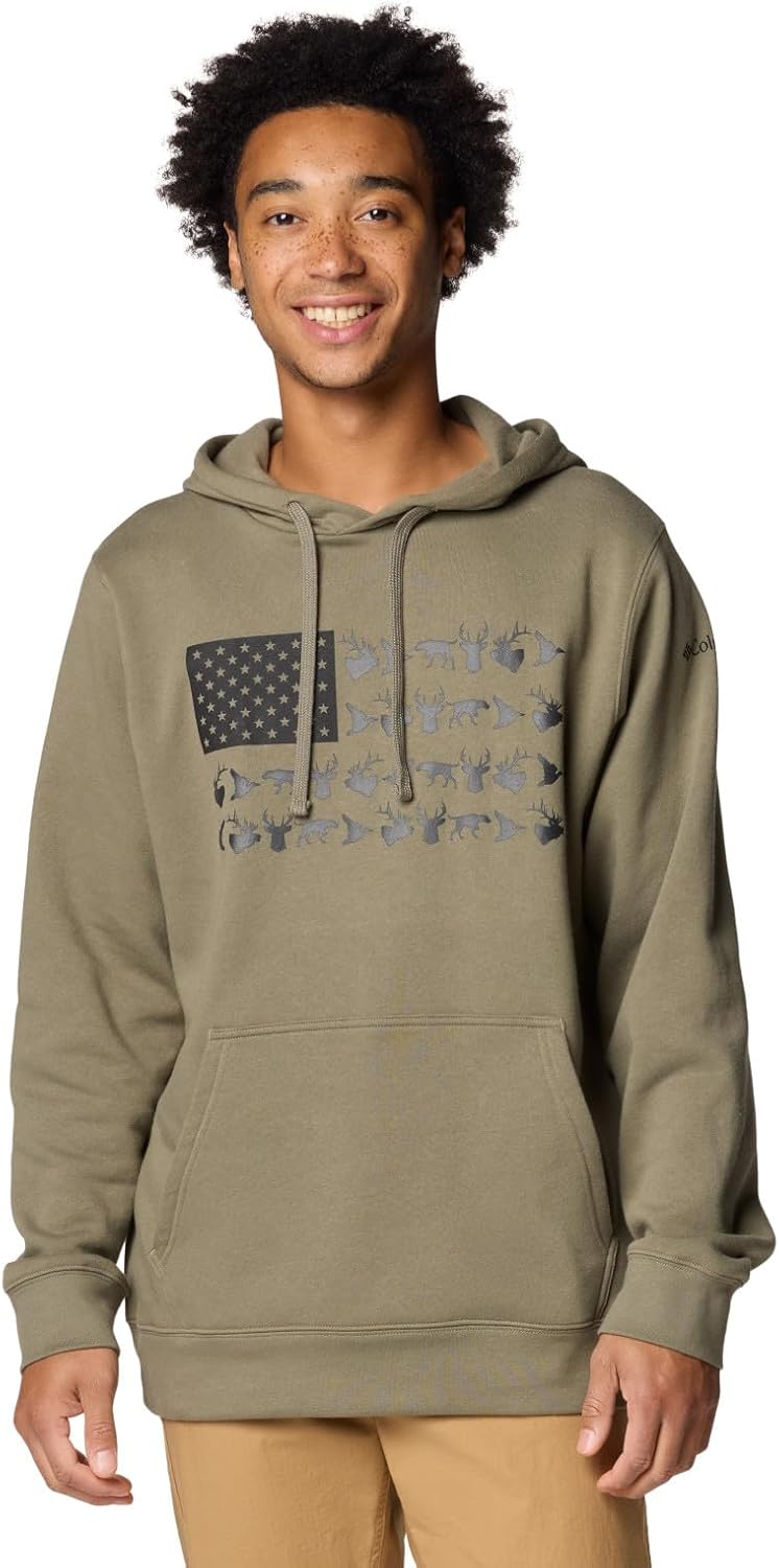 

Толстовка Columbia mens Phg Game Flag Ii HoodieHooded Sweatshirt, Stone Green/Black Hunt Flag