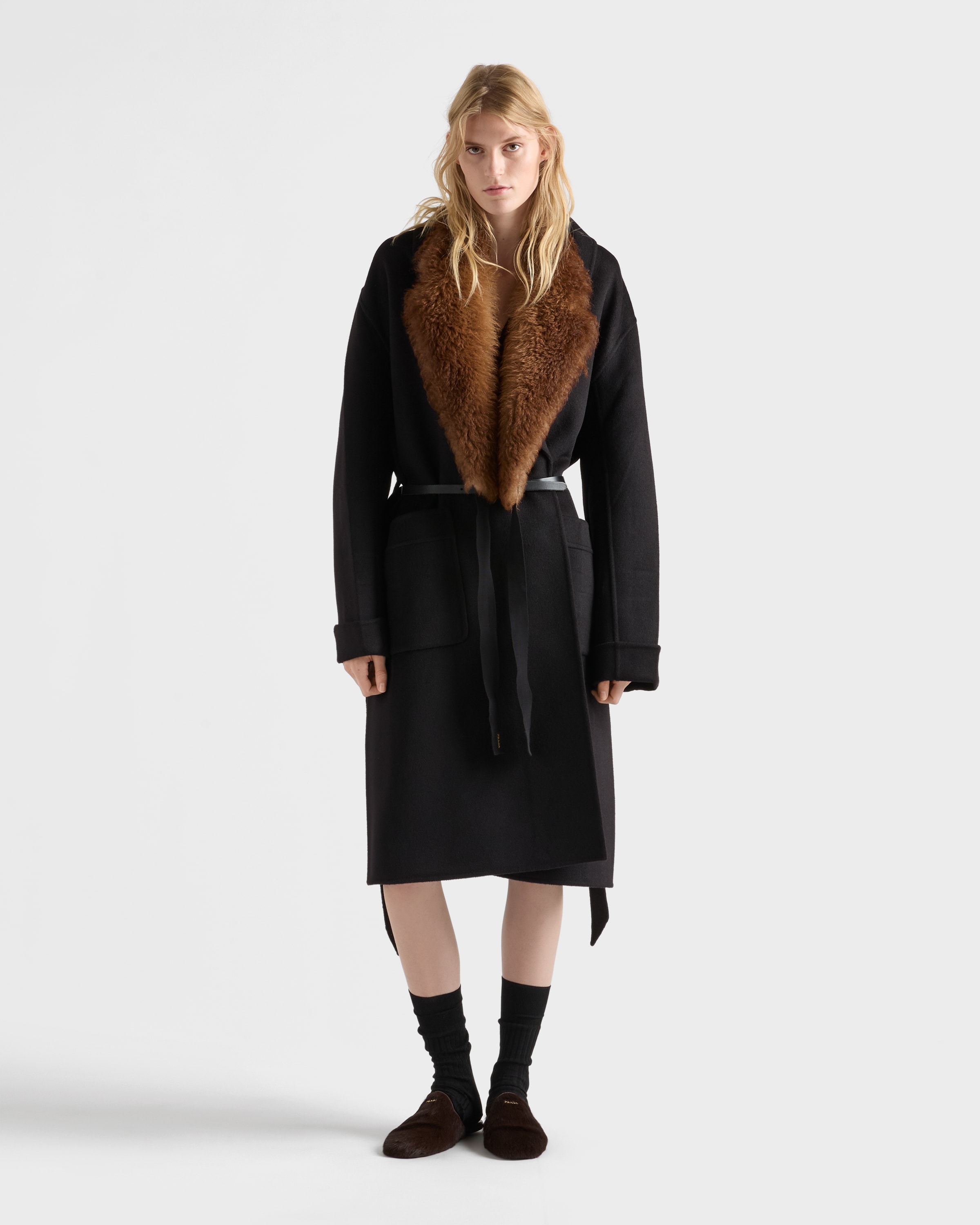 Однобортное пальто из двойного кашвула Prada, черный — фото 2