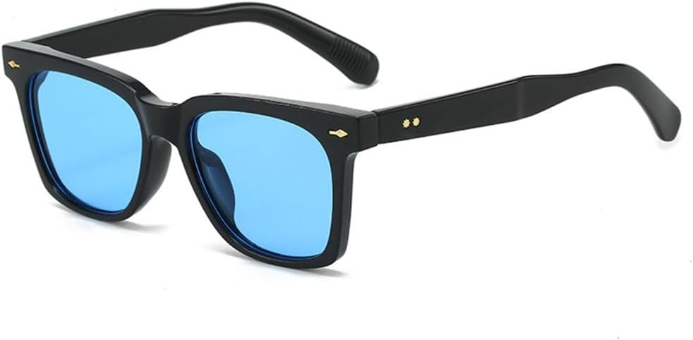 

Модные квадратные солнцезащитные очки конфетных цветов для женщин, ретро-очки с заклепками, трендовые мужские солнцезащитные очки UV400 оранжево-синего цвета MTZJH, Black Blue