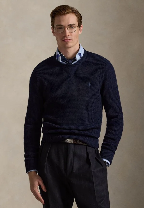 Вафельный шерстяно-хлопковый свитер-джемпер Polo Ralph Lauren, Hunter Navy