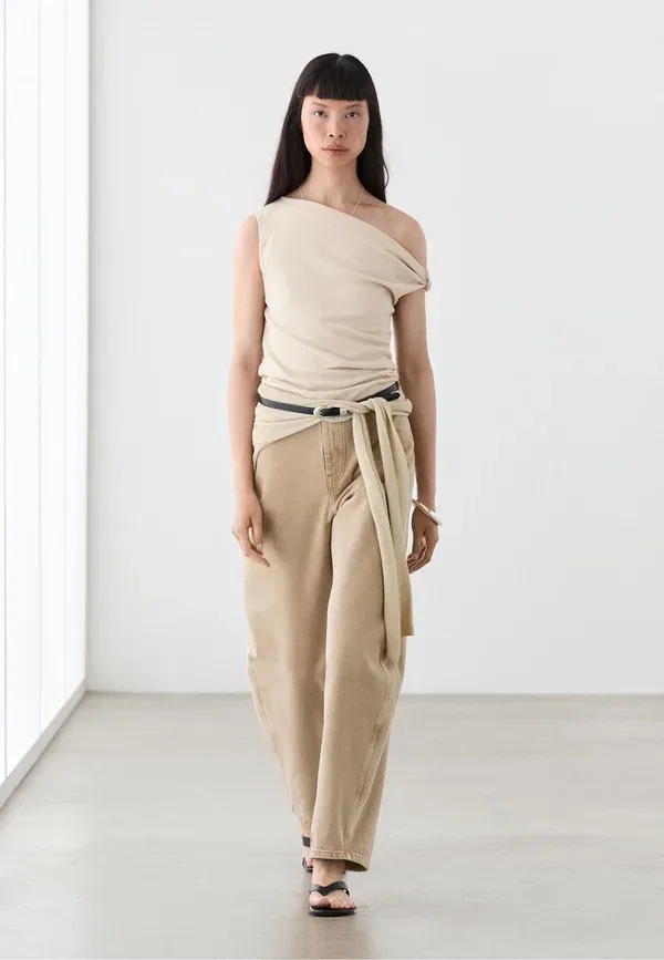 Топ с асимметричным рукавом Massimo Dutti, песочный