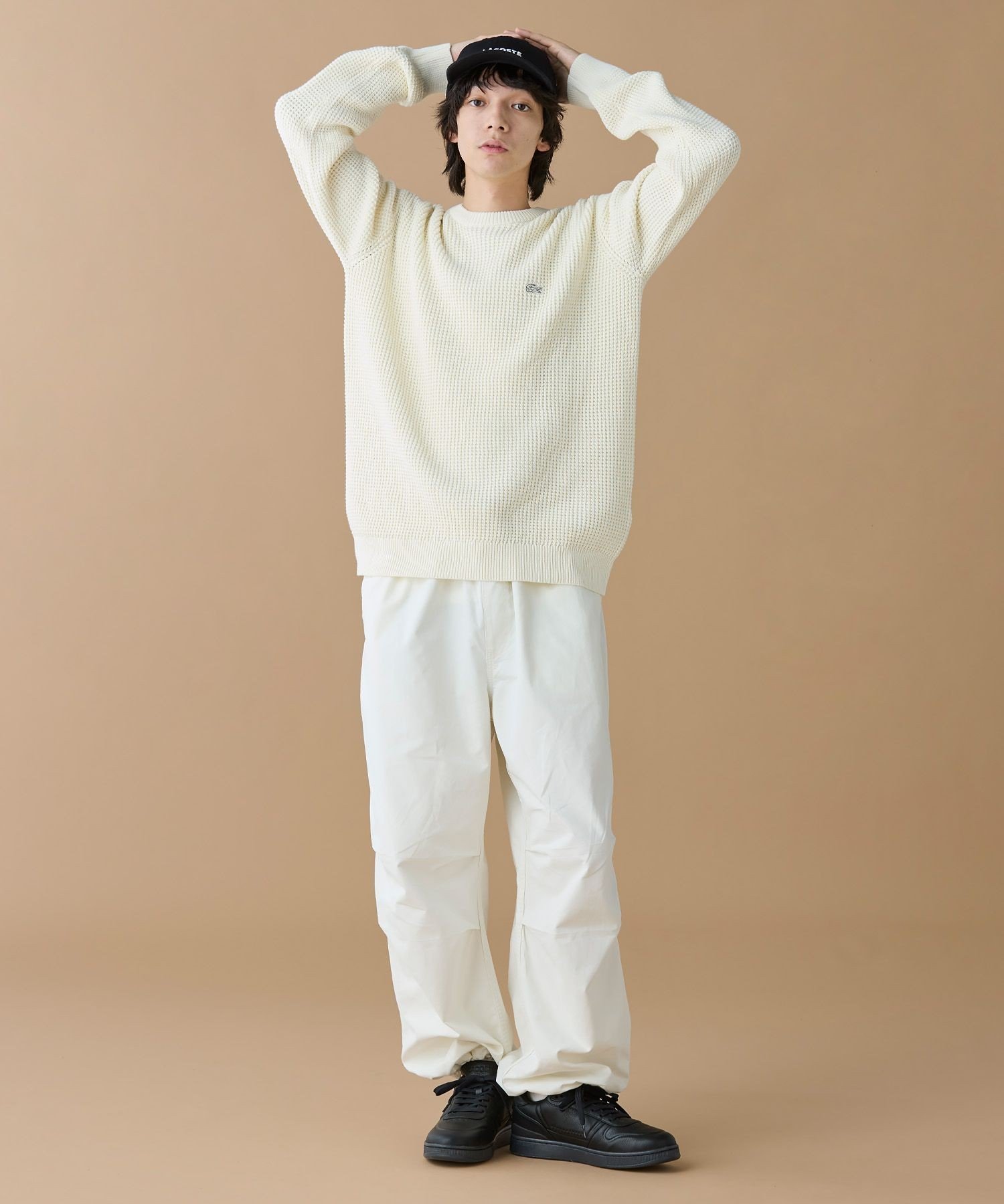 Вафельный вязаный свитер LACOSTE, Off white — фото 3