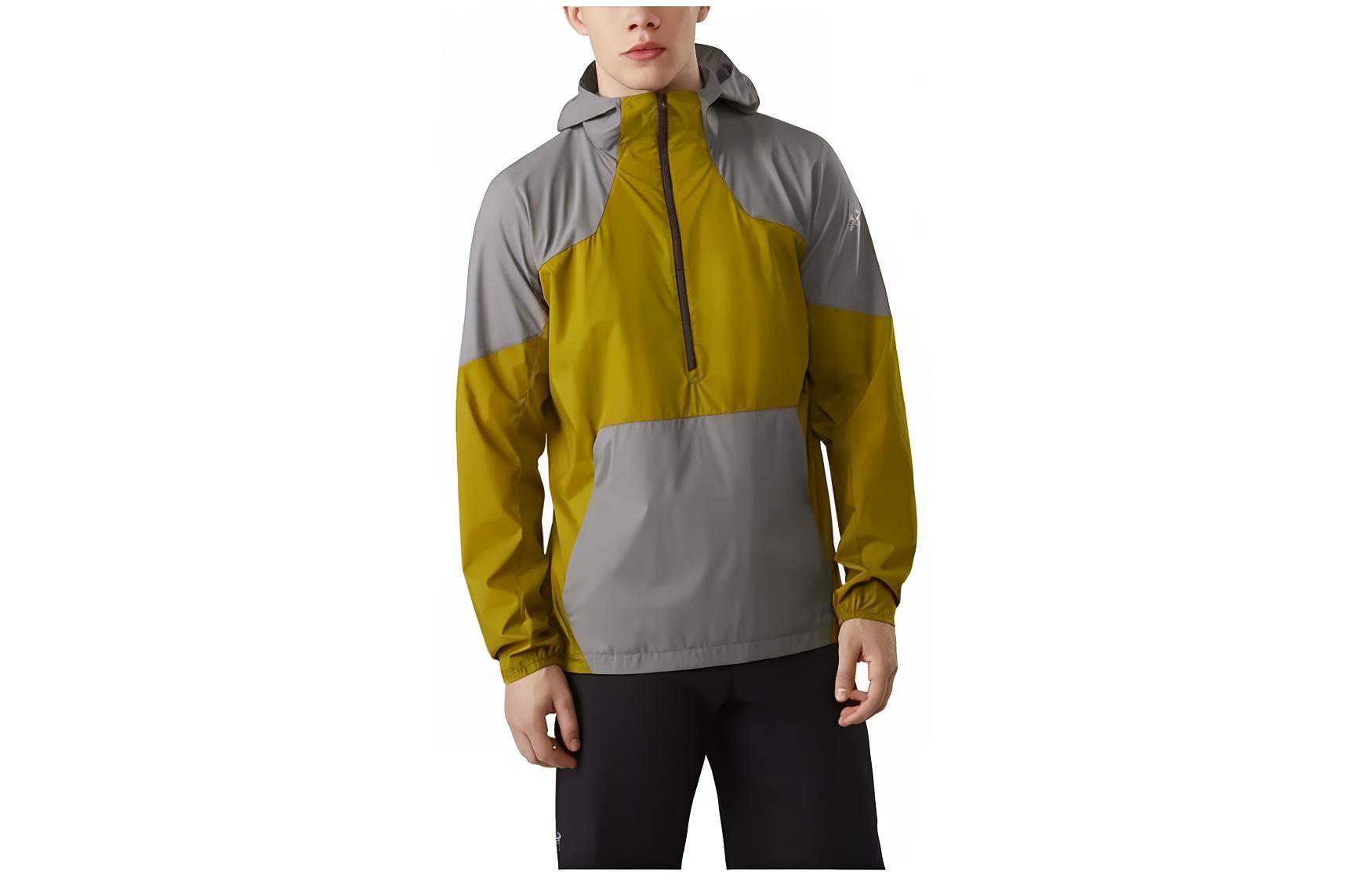 Arcteryx Куртка ветрозащитная мужская унисекс серая желтая, Black Gray — фото 3