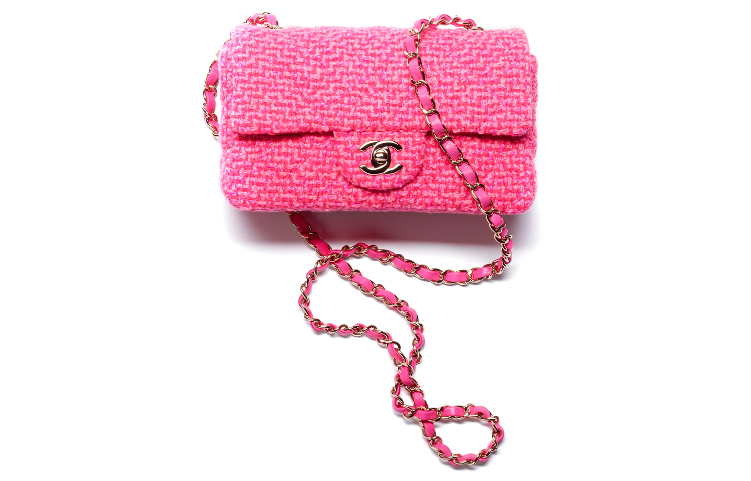 

CHANEL Классический клатч из мягкой шерстяной саржи с логотипом CF миниатюрный женский поперечный фуксия