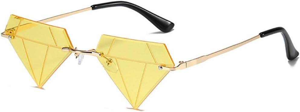 

Модные солнцезащитные очки без оправы в форме ромба для женщин, очки «кошачий глаз» и треугольные солнцезащитные очки для мужчин, забавные очки для вечеринок, женские очки TYUVIVO, Gold Yellow