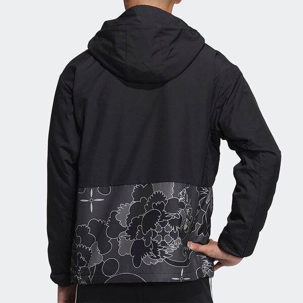 Куртка adidas Aop Block Colorblock Windproof Fleece Lined Stay Warm Hooded Jacket Black, черный — фото 3