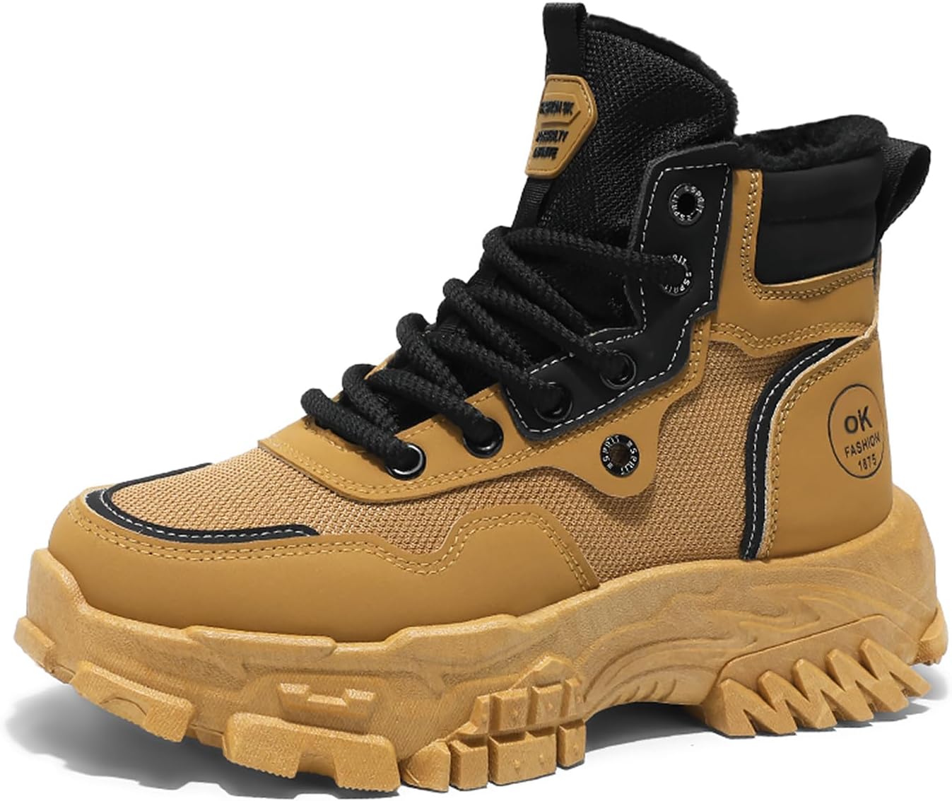 

Мужские водонепроницаемые зимние сапоги - утепленные ботинки для холодной погоды с флисовой подкладкой, противоскользящей резиновой подошвой, обувь для походов на улице Kiugco, желтый