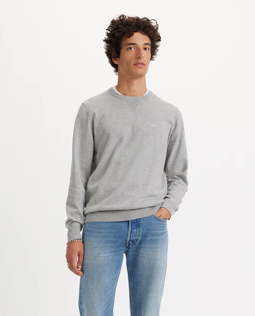 

Мужской легкий однотонный свитер с круглым вырезом и длинными рукавами Levi's, светло-серый