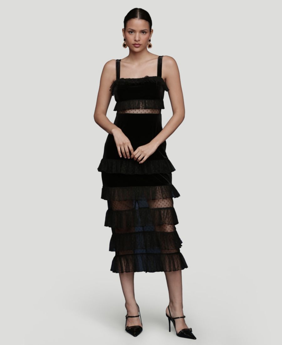 

Женское бархатное многоярусное миди-платье с квадратным вырезом Avec Les Filles, Black