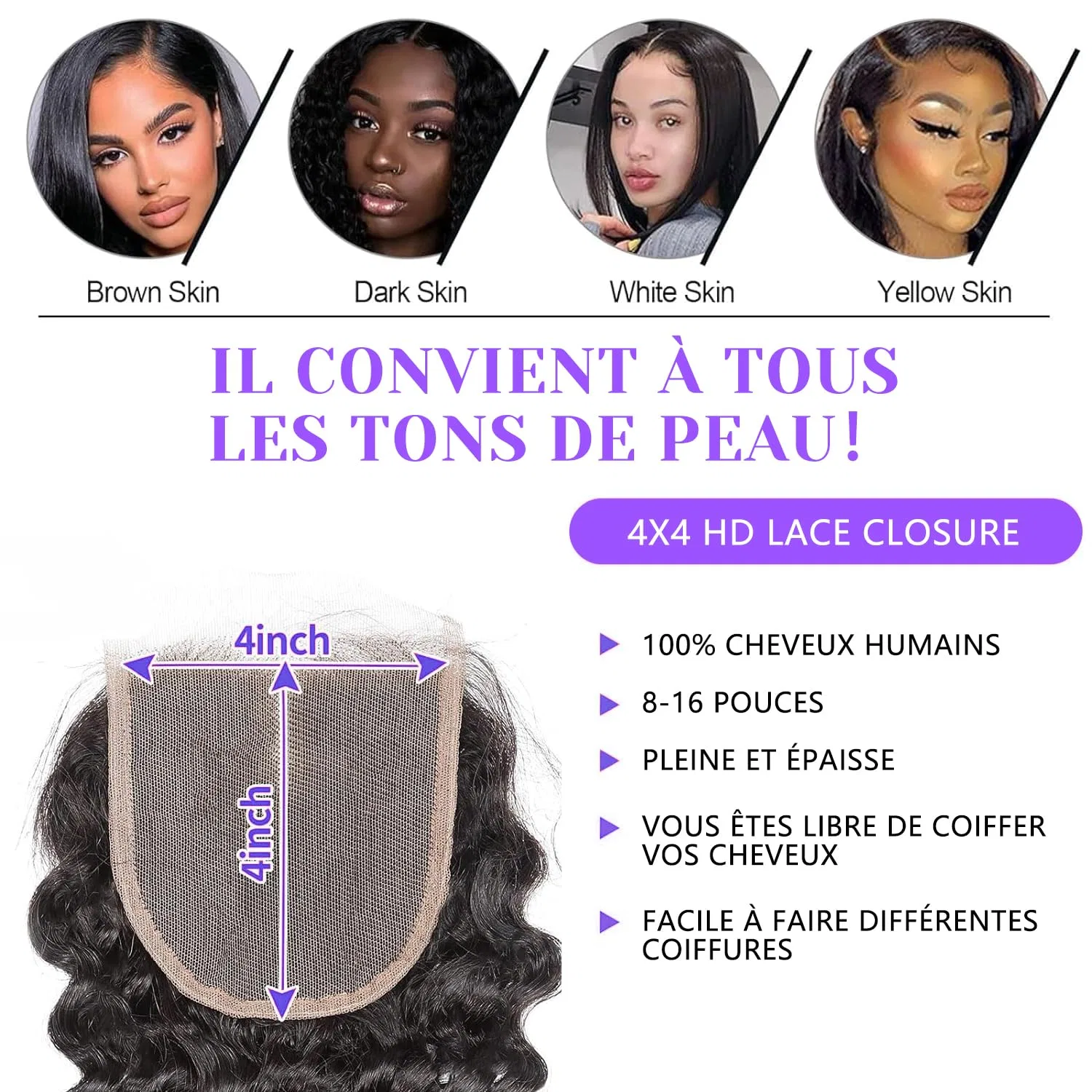 Накладка на пробор 4x4 из кудрявых человеческих волос Tnice, (4 X 4 Lace Closure Deep Curly Hair) — фото 4