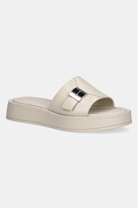 Кожаные шлепанцы FLATFORM SLIDE W/CK HW - LTH Calvin Klein, бежевый