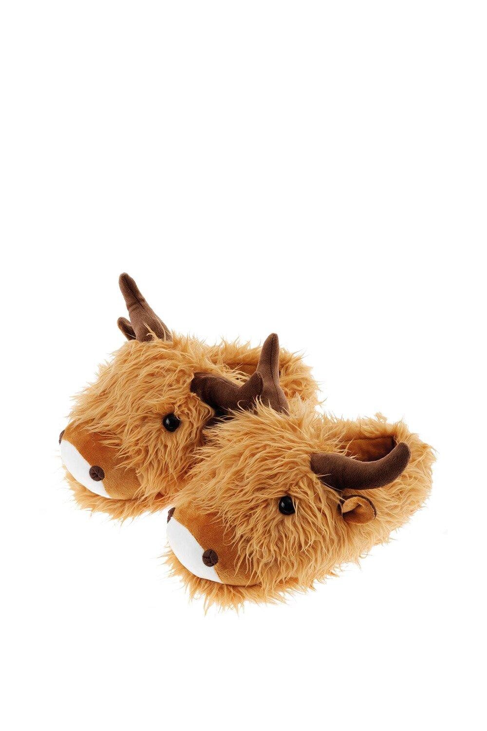 Тапочки Fuzzy Friends Highland из коровьей шерсти, коричневый — фото 2