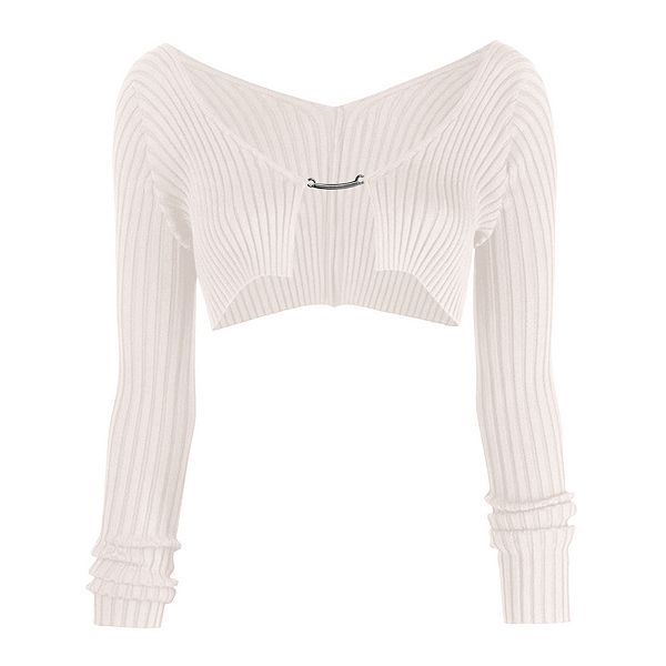 

Женский ребристый укороченный кардиган с длинными рукавами Clearflower, White