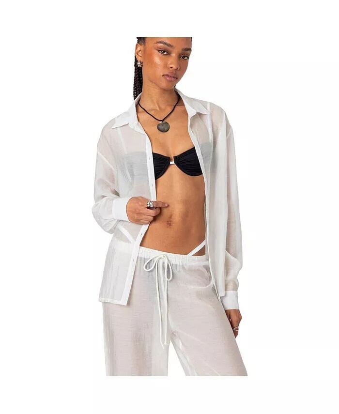 

Женская воздушная свободная прозрачная рубашка на пуговицах Edikted, белый