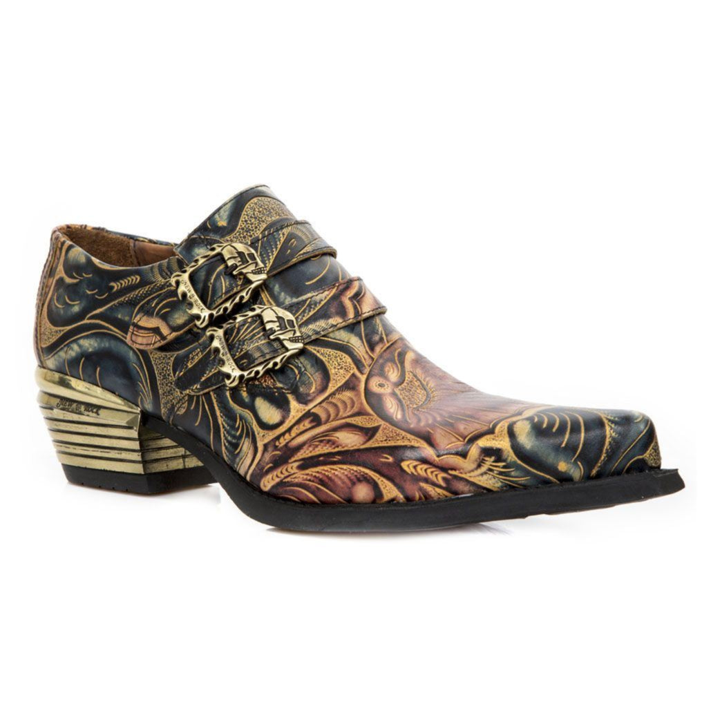 

New Rock Embossed Vintage Кожаные туфли с пряжкой, черный
