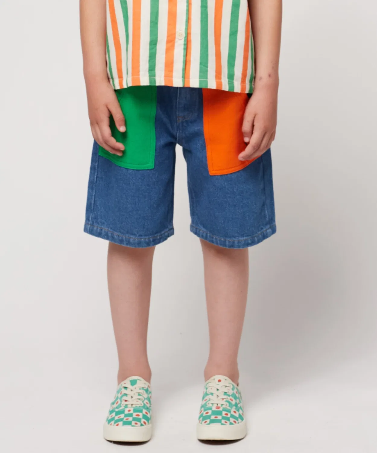 Шорты джинсовые Color Block Bobo Choses, 76% хлопок, 24% переработанный хлопок, синий