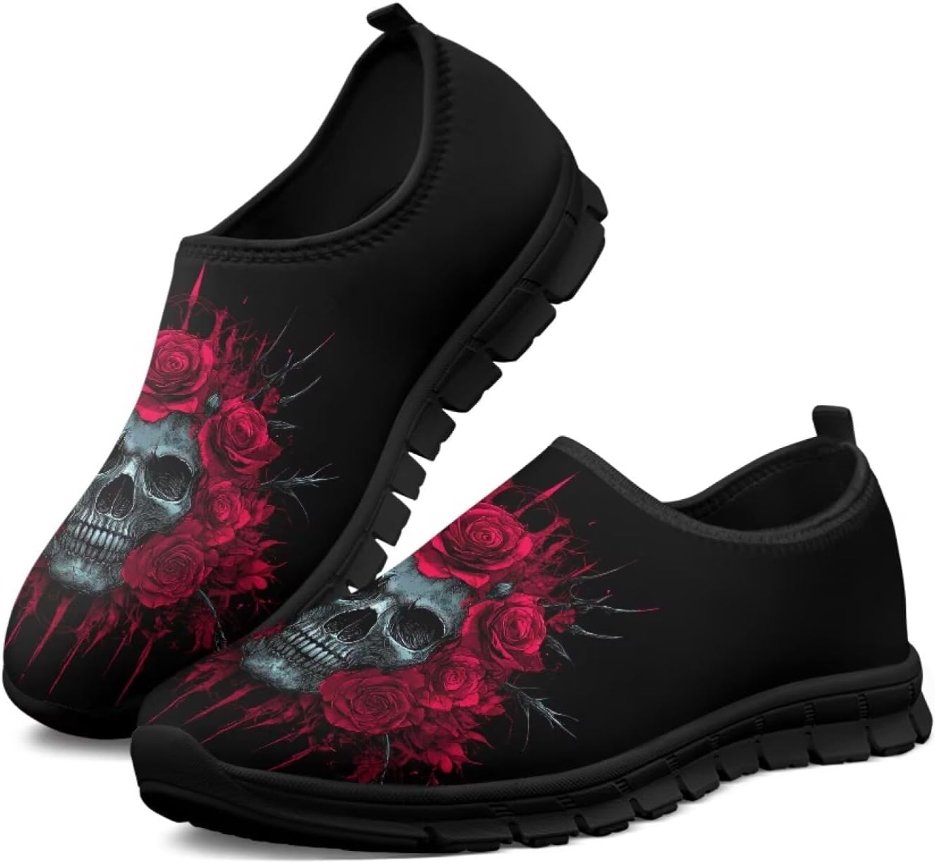 

Мокасины с принтом черепа Hsaiyjsp для мужчин и женщин, кроссовки без шнурков, дышащие обувь для бега и ходьбы, красный