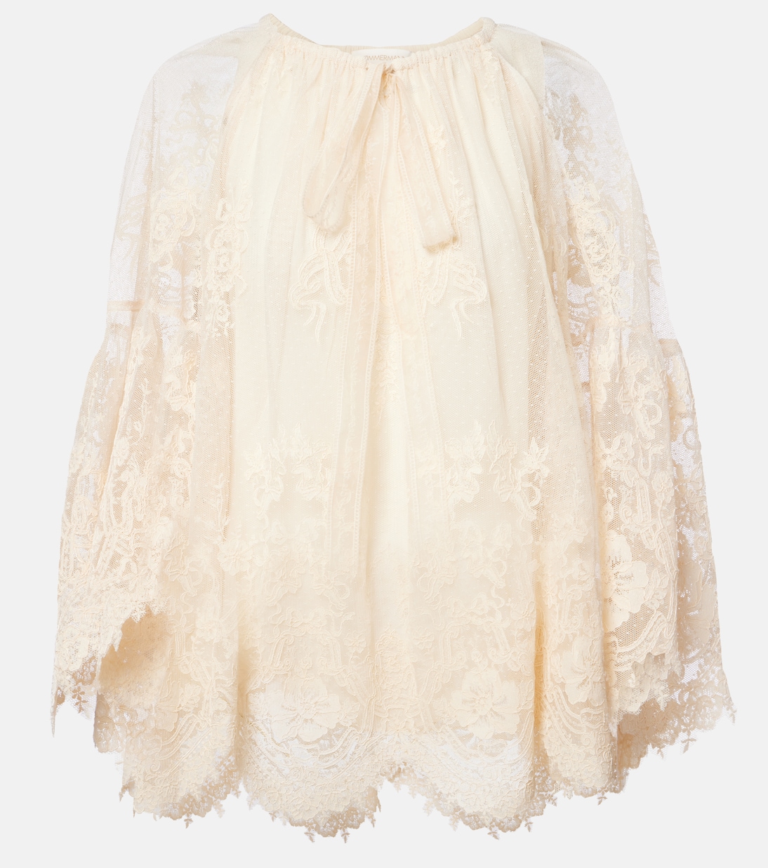 

Гипнотическая блузка с цветочным кружевом и завязкой на шее Zimmermann, кремовый