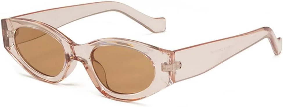 

LVTFCO Винтажные маленькие солнцезащитные очки «кошачий глаз» для женщин и мужчин, модные, в стиле панк, овальные, с защитой от УФ-излучения UV400, Brown-brown