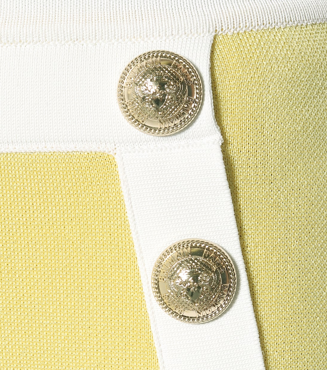 Трикотажные расклешенные брюки с высокой талией Balmain, Jaune/Blanc — фото 4