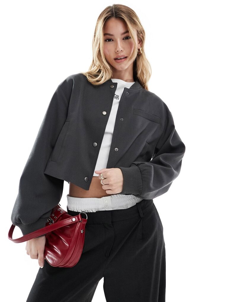 

Темно-угольный бомбер с ровным низом ASOS DESIGN