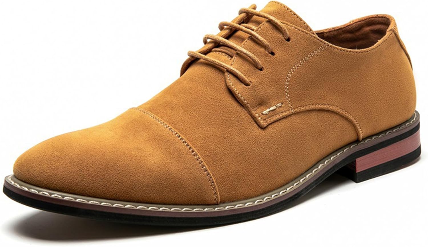 

Мужские классические туфли-оксфорды из замши с массивным каблуком, ретро с заостренным носком, с нескользящей мягкой подошвой, на шнуровке, деловые и формальные туфли для вечеринок, свадеб, мероприятий Bedgmdeg, коричневый