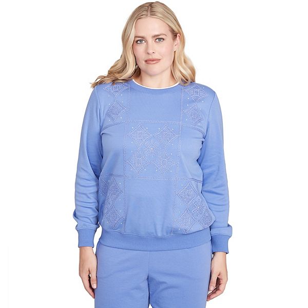 

Топ с длинным рукавом Petite с вышивкой и пэчворком Alfred Dunner, Light Purple