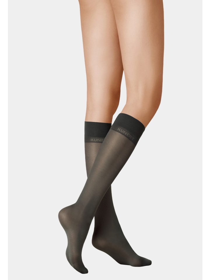 

Kunert Изящные чулки до колена, с атласным блеском, размер 40, мягкий пояс графитового цвета