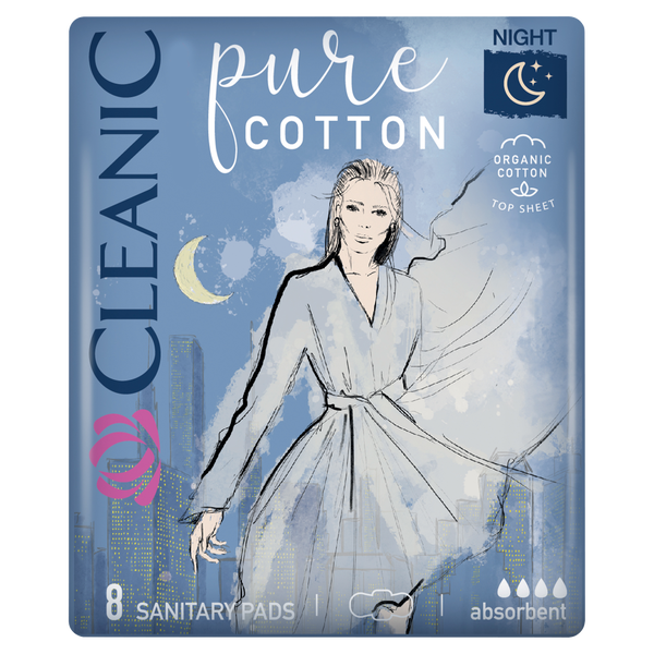 

Ночные гигиенические прокладки, 8 шт./1 упаковка. Cleanic Pure cotton night