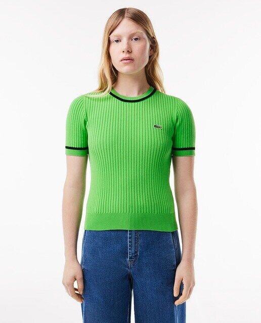 

3D Вязаный свитер с бесшовным круглым вырезом Lacoste, зеленый